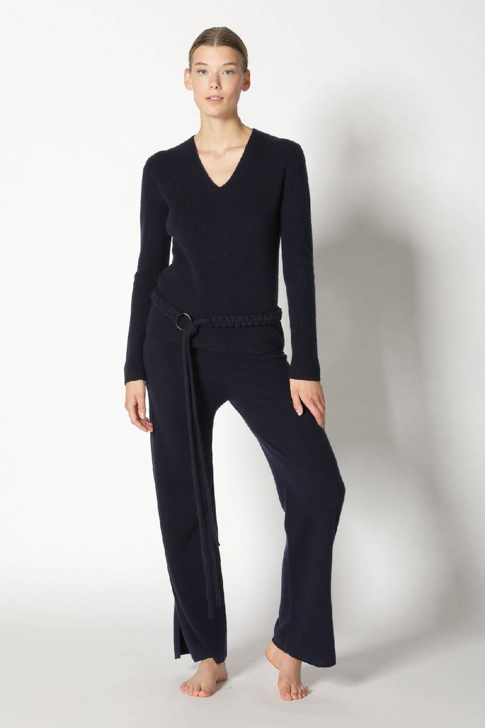 Sminfinity pure fitted V neck + pure slitted pants + hang loose ring belt Rabatt