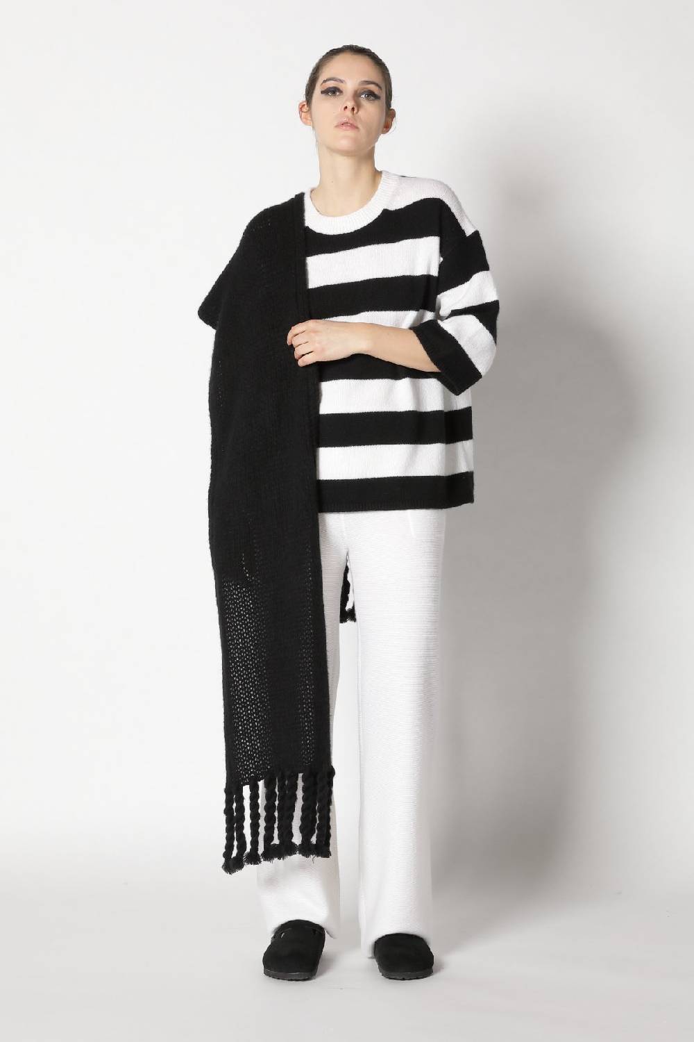 Sminfinity blurry stripe jumper + blurry chunky scarf + garter palazzo pants Günstig kaufen