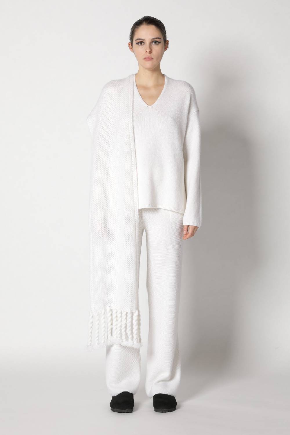 Sminfinity blurry V jumper + blurry chunky scarf + garter palazzo pants Flash Sale