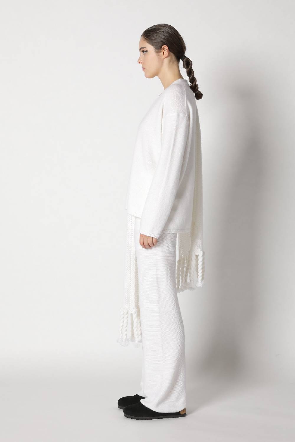 Sminfinity blurry V jumper + blurry chunky scarf + garter palazzo pants Flash Sale
