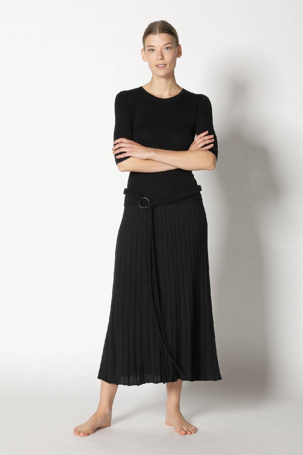 Sminfinity silky rib crew T + silky sun rib skirt + hang loose ring belt Auslauf