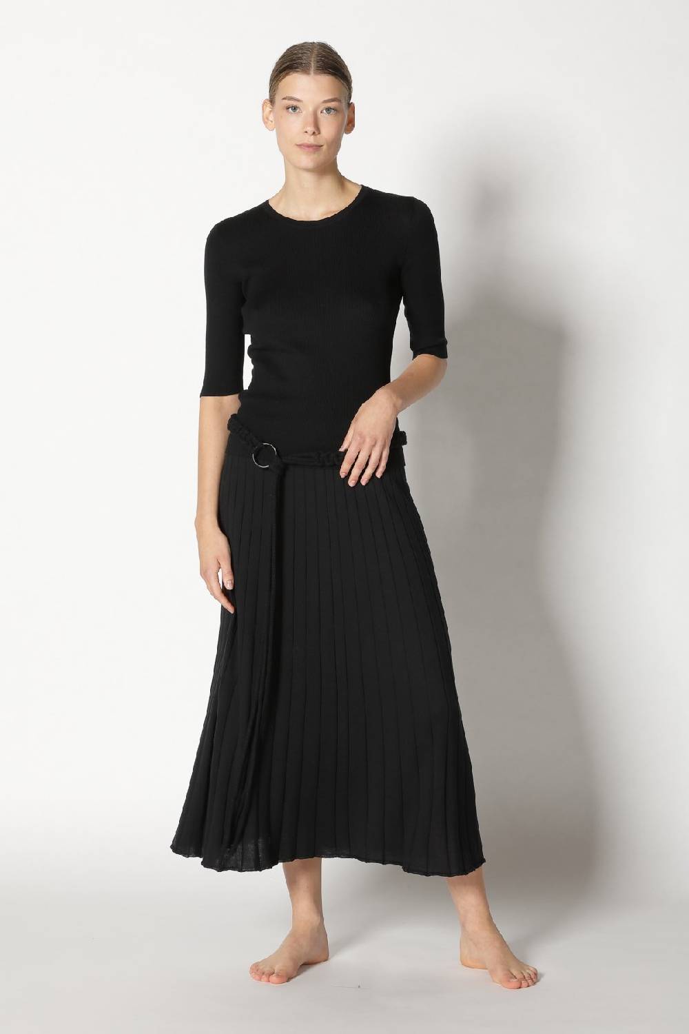 Sminfinity silky rib crew T + silky sun rib skirt + hang loose ring belt Auslauf
