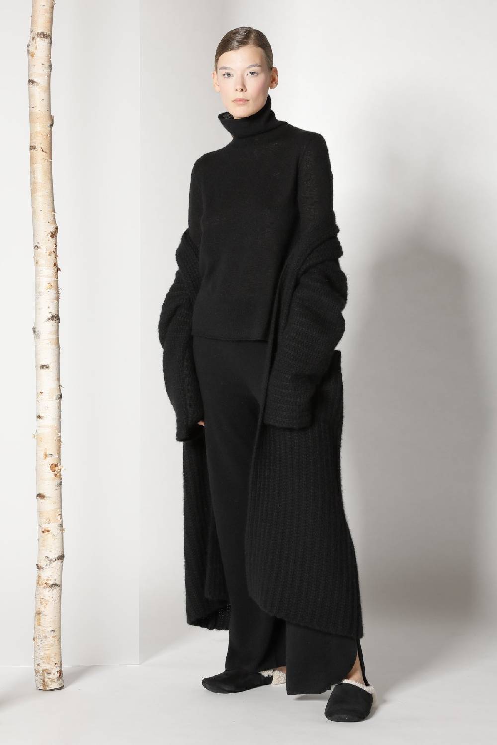 Sminfinity fluffy ribbed maxi coat + fluffy 1 Ply turtleneck + pure slitted pants Clearance-Verkauf