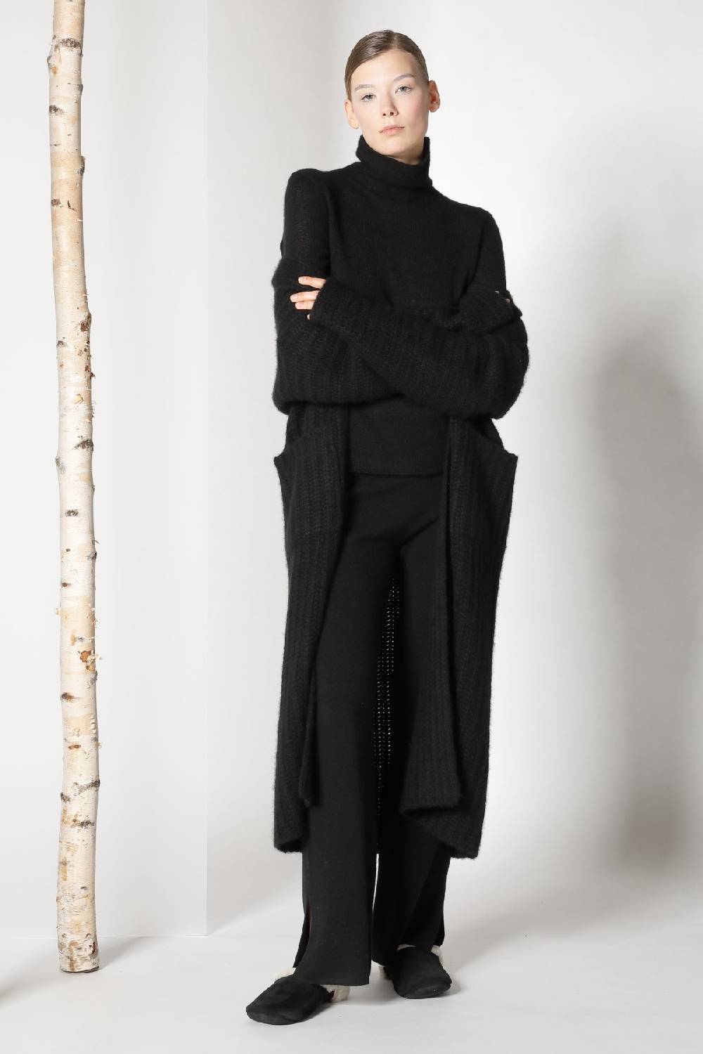 Sminfinity fluffy ribbed maxi coat + fluffy 1 Ply turtleneck + pure slitted pants Clearance-Verkauf
