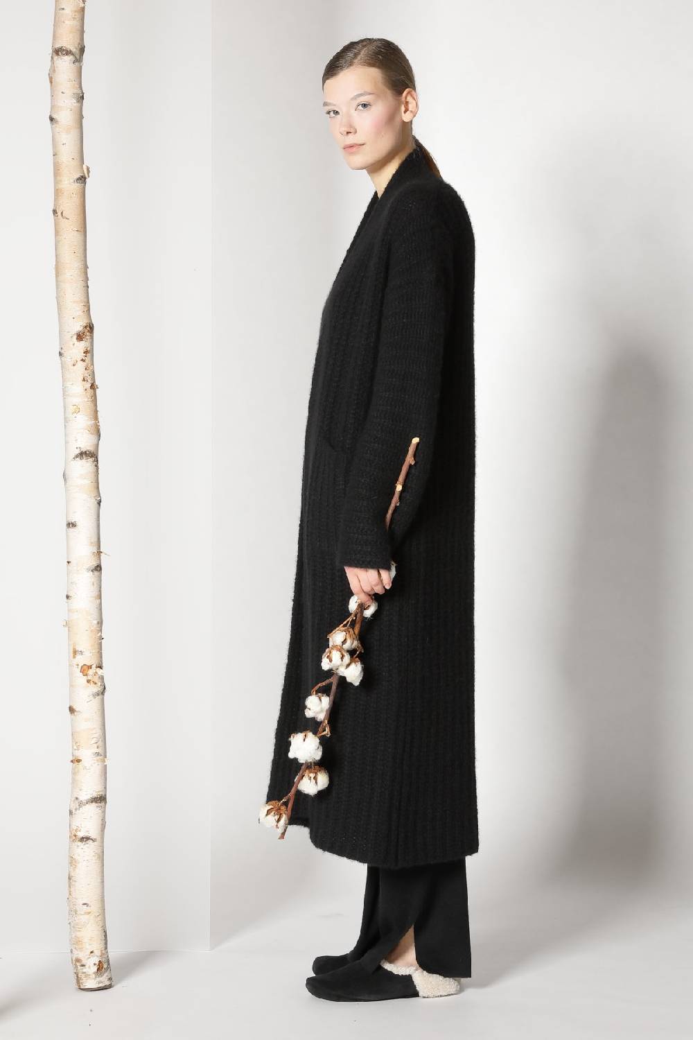 Sminfinity fluffy ribbed maxi coat + fluffy 1 Ply tank dress + pure slitted pants Kostenloser Versand international