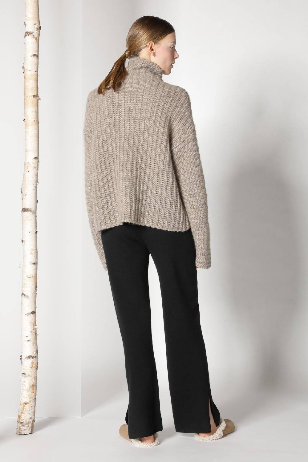 Sminfinity fluffy ribbed turtleneck jumper + pure slitted pants 2025