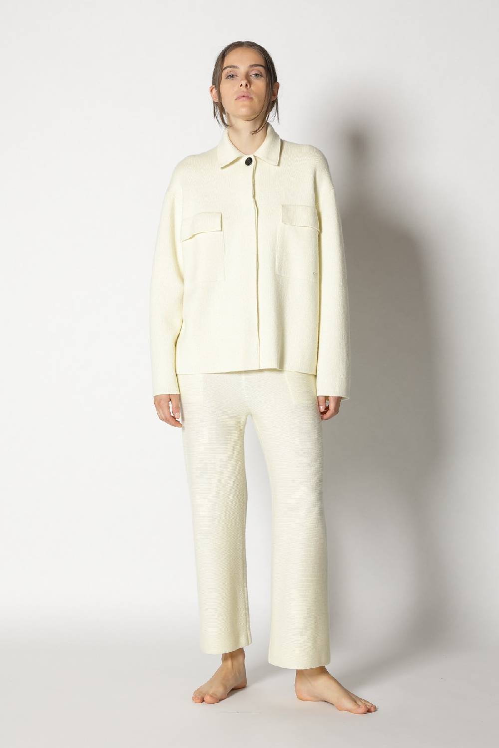 Sminfinity doubleface shirtjacket + garter cropped pants Outlet