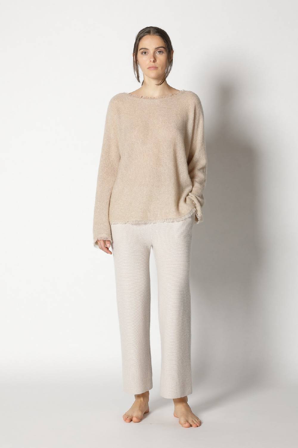 Sminfinity fluffy fringe boatneck + fluffy fringe cape + garter cropped pants Schlussverkauf