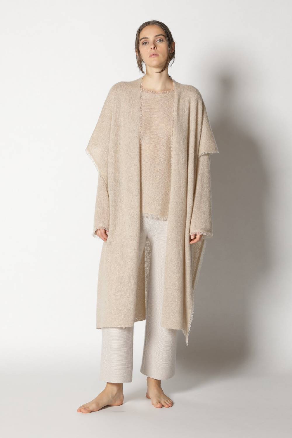 Sminfinity fluffy fringe boatneck + fluffy fringe cape + garter cropped pants Schlussverkauf