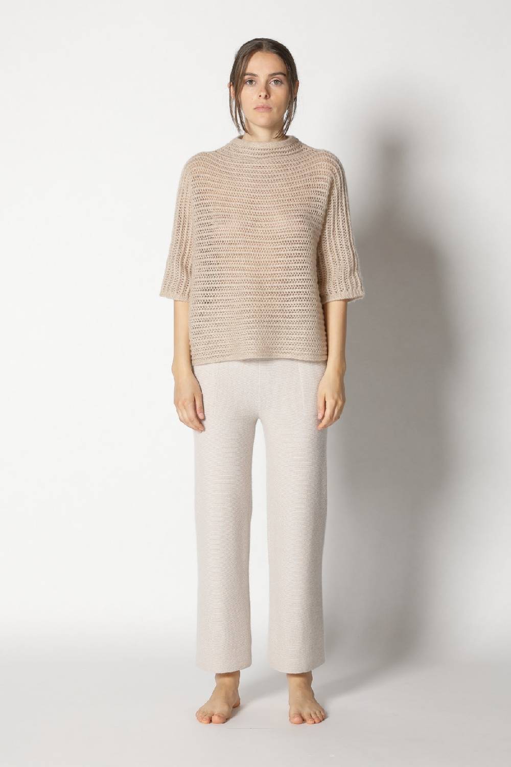 Sminfinity fluffy airy mockneck + fluffy airy plaid + garter cropped pants Fabrikverkauf