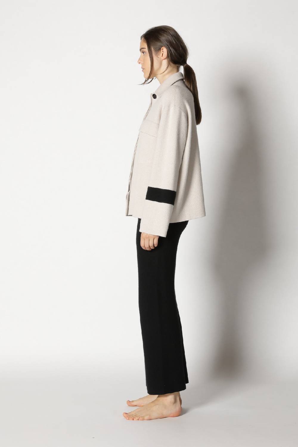 Sminfinity doubleface striped shirtjacket + garter cropped pants Günstig kaufen