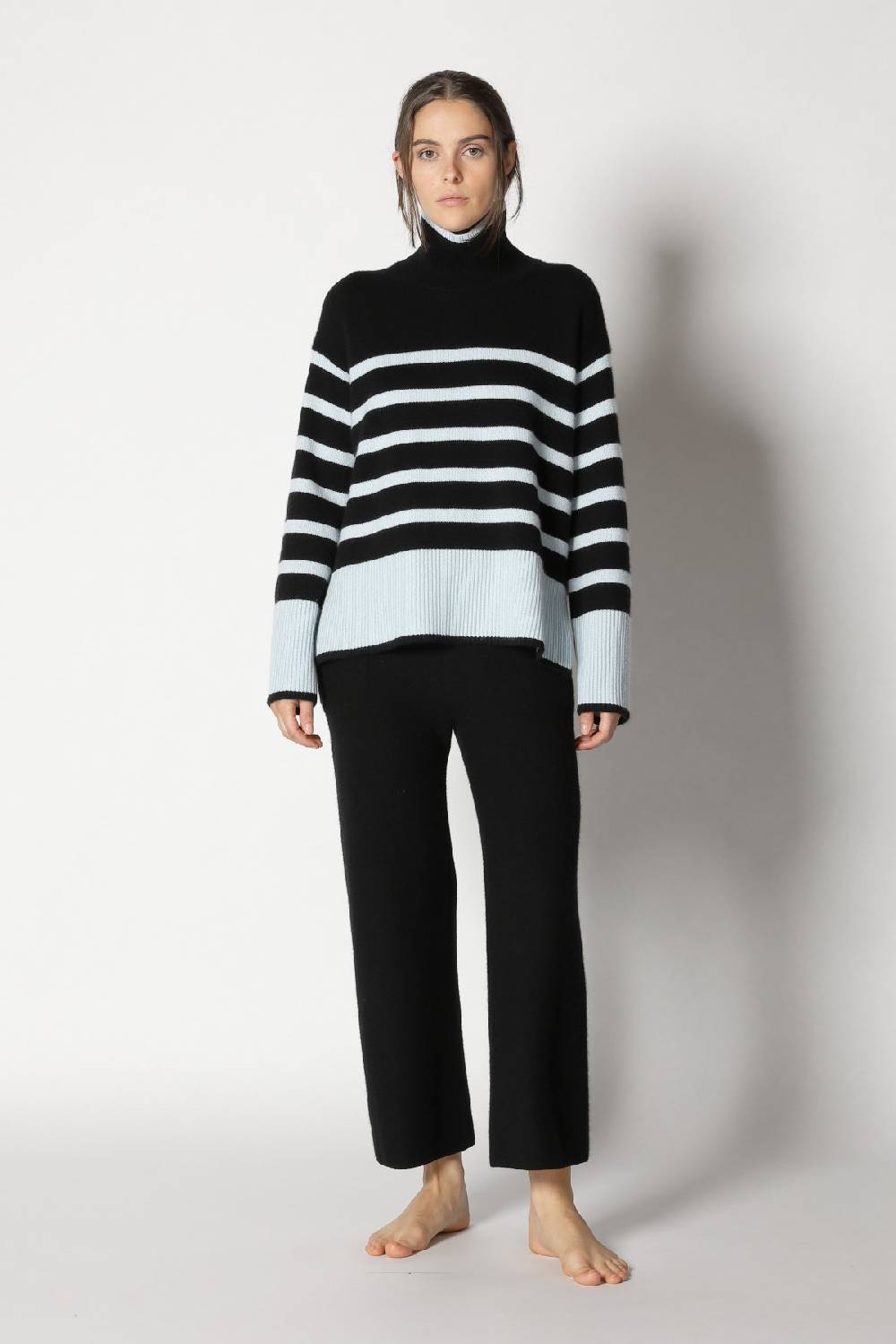 Sminfinity doubleface capecoat + slouchy striped turtle + gater cropped pants Preisnachlass